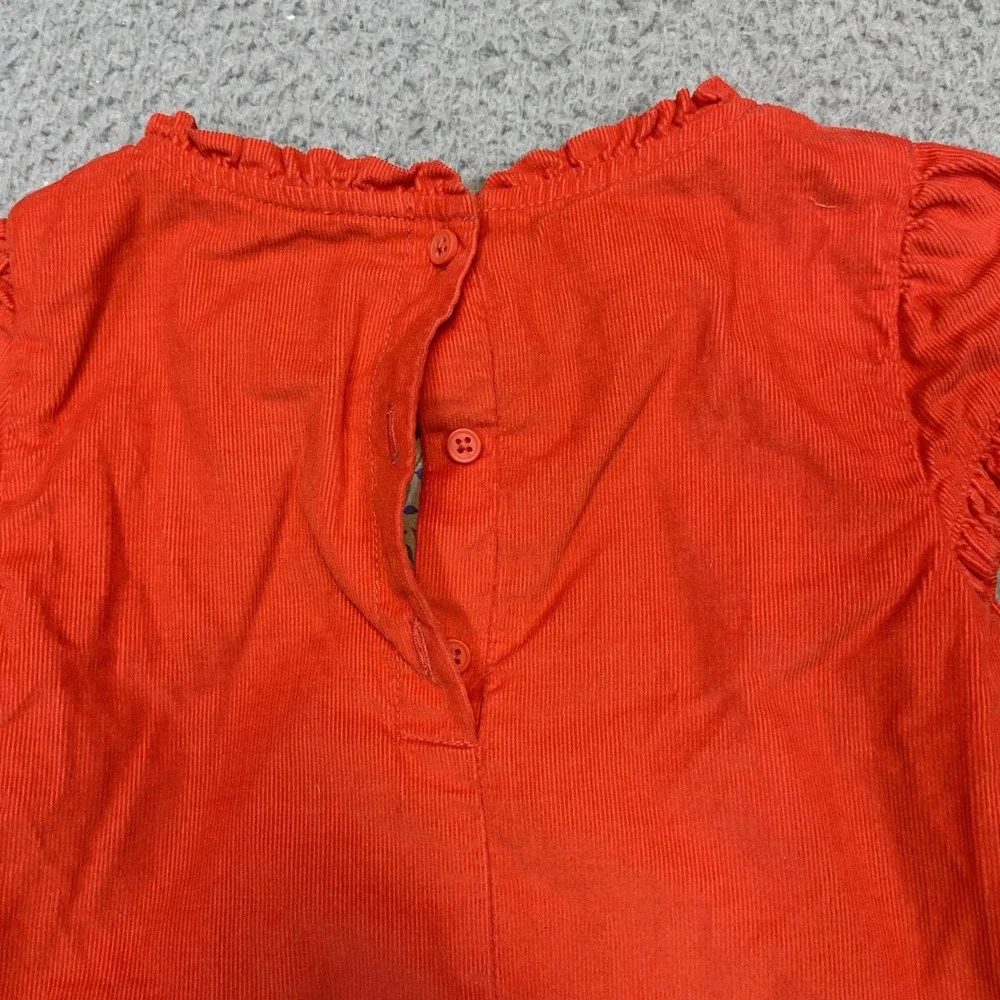Mini Boden Dress 12-18 m Red Corduroy BabyWale Pintuck Short Sleeve Lined Ruffle